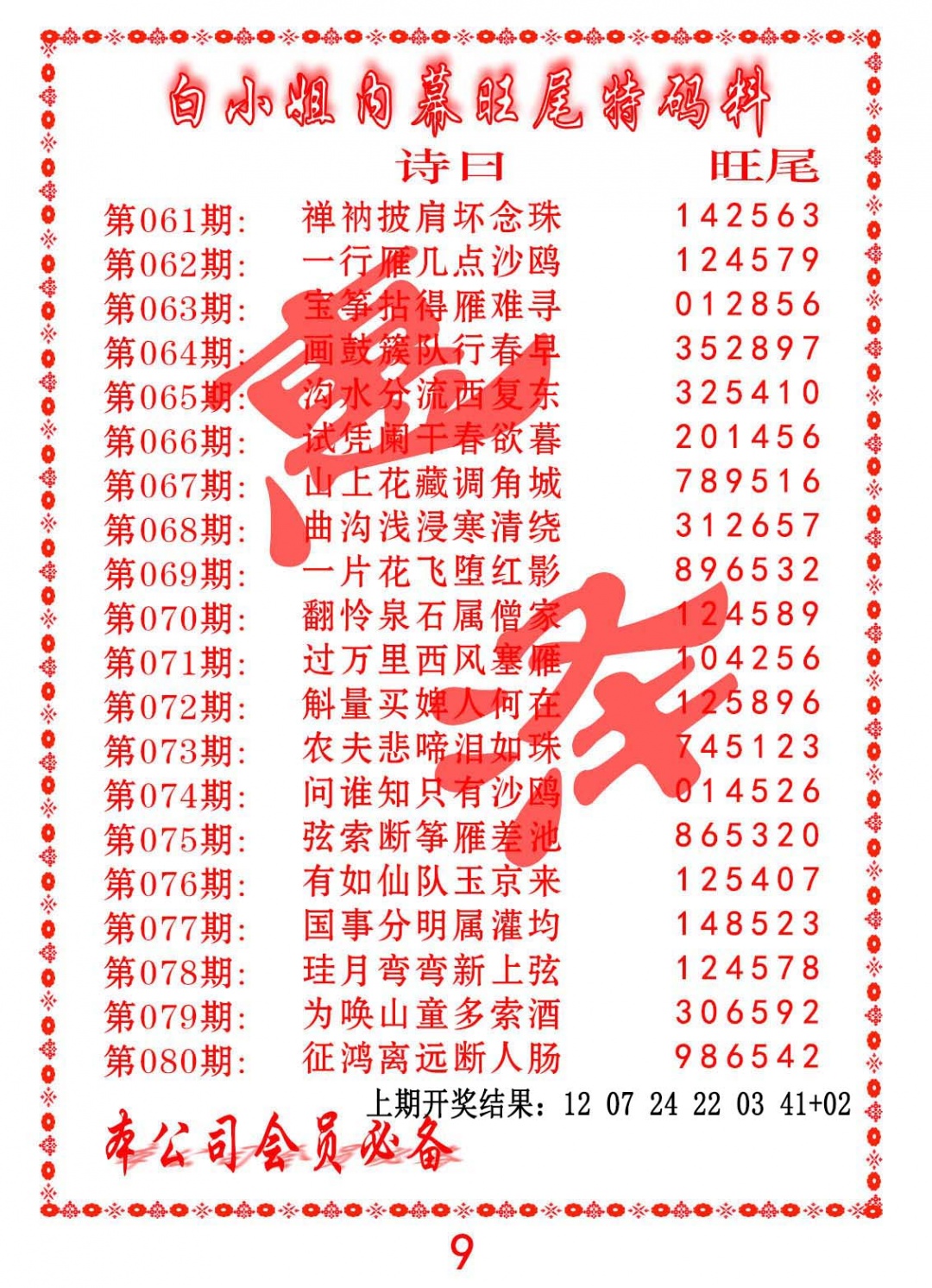 077期内幕旺尾特码料[图]